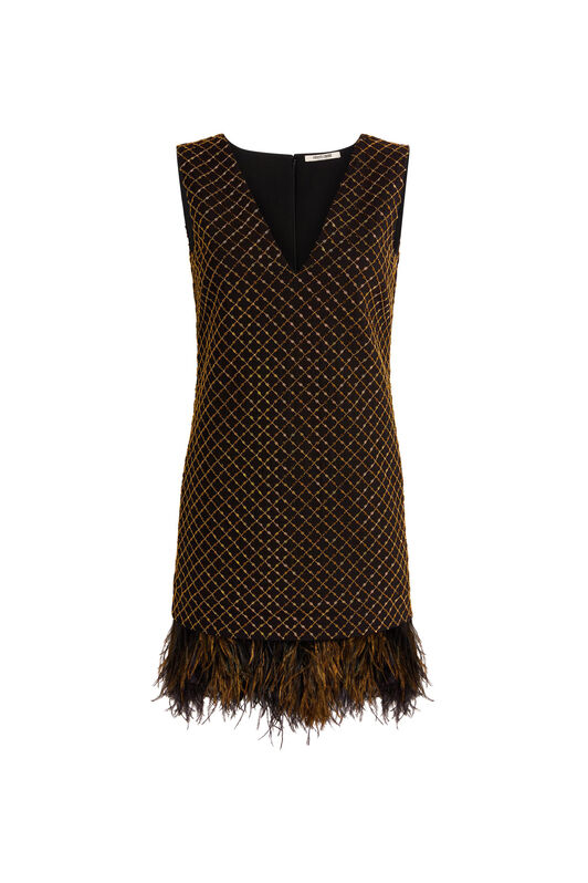 RC Minikleid mit Geometric Grid Stickerei Schwarz/Gold MQR136-WB002