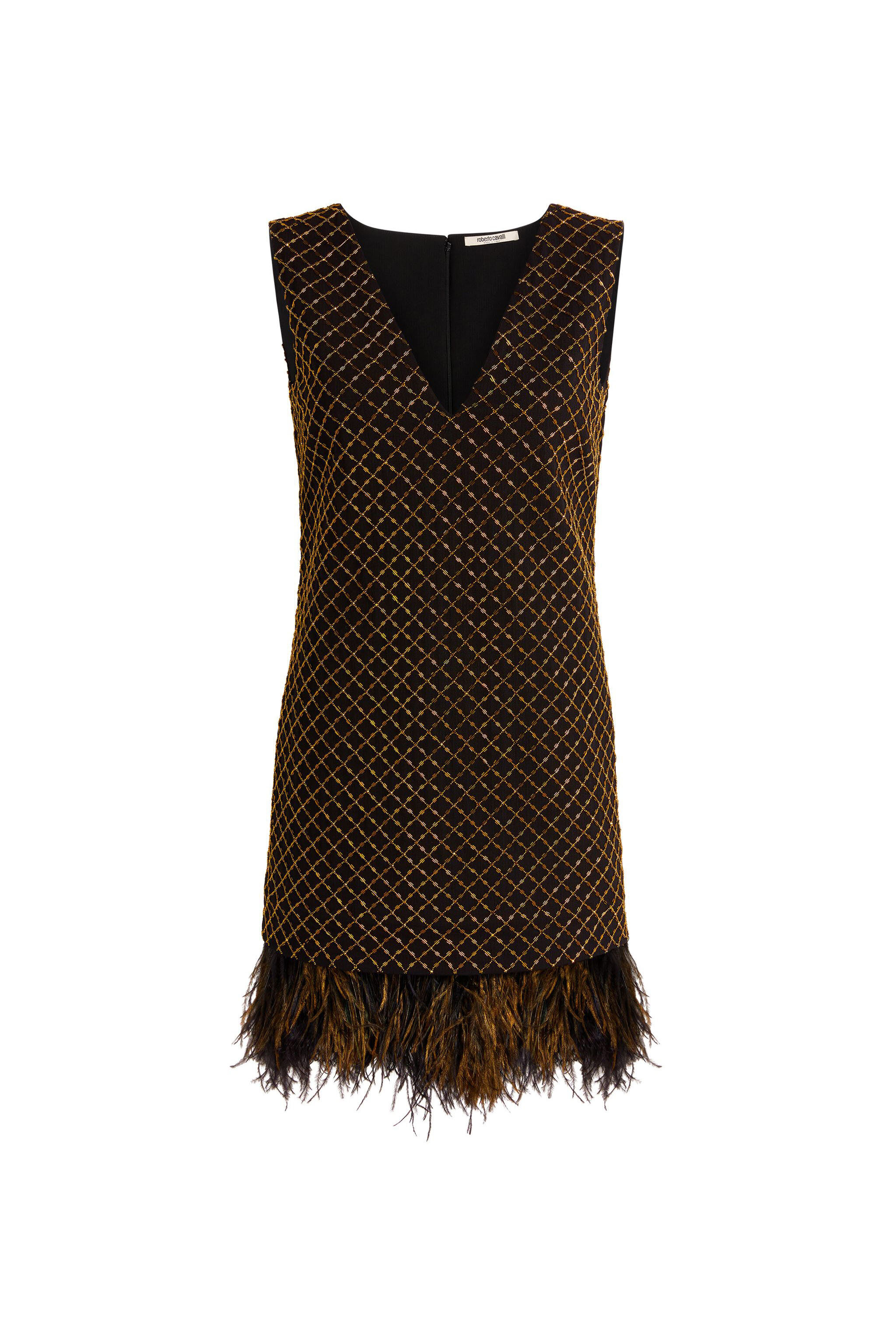 RC Minikleid mit Geometric Grid Stickerei Schwarz/Gold MQR136-WB002