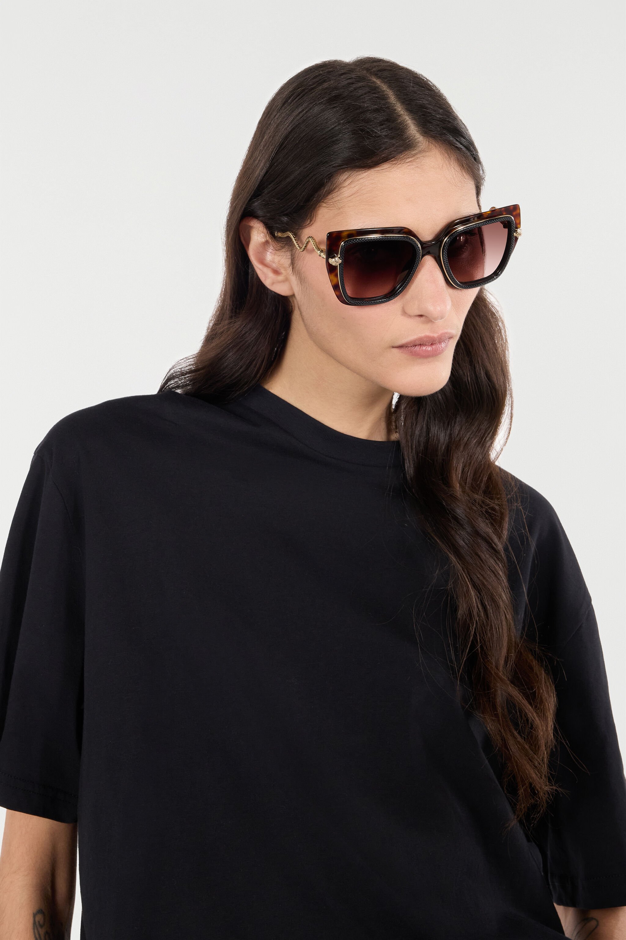RC Wide and feminine front sunglasses with double ring decoration BLACK TOP+HAVANA UALD06-ID201