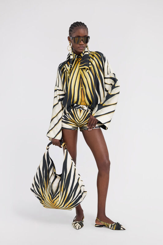 RC Ray Of Gold Print Silk Shirt Gold TKT700-4QM33
