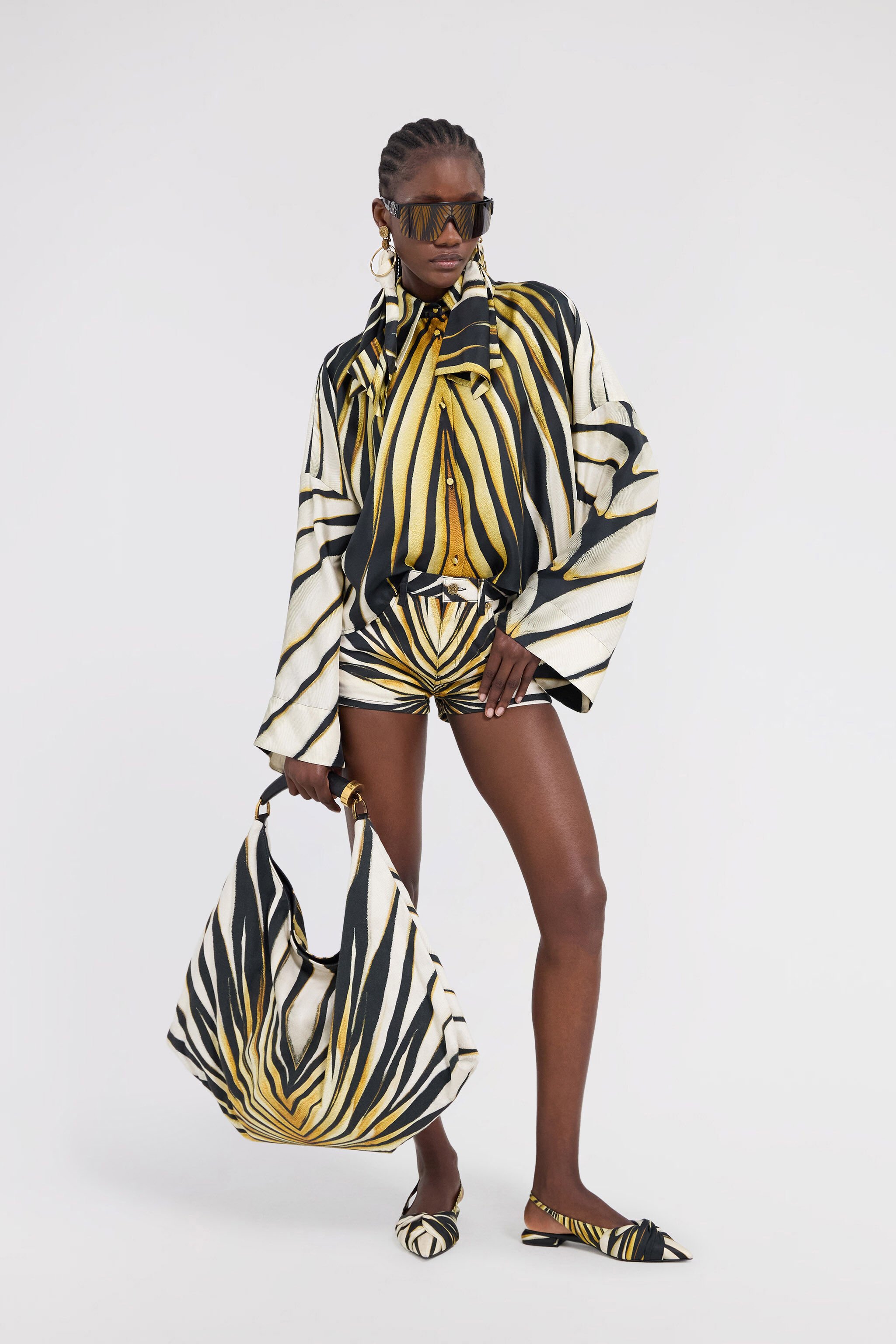 RC Ray Of Gold Print Silk Shirt Gold TKT700-4QM33