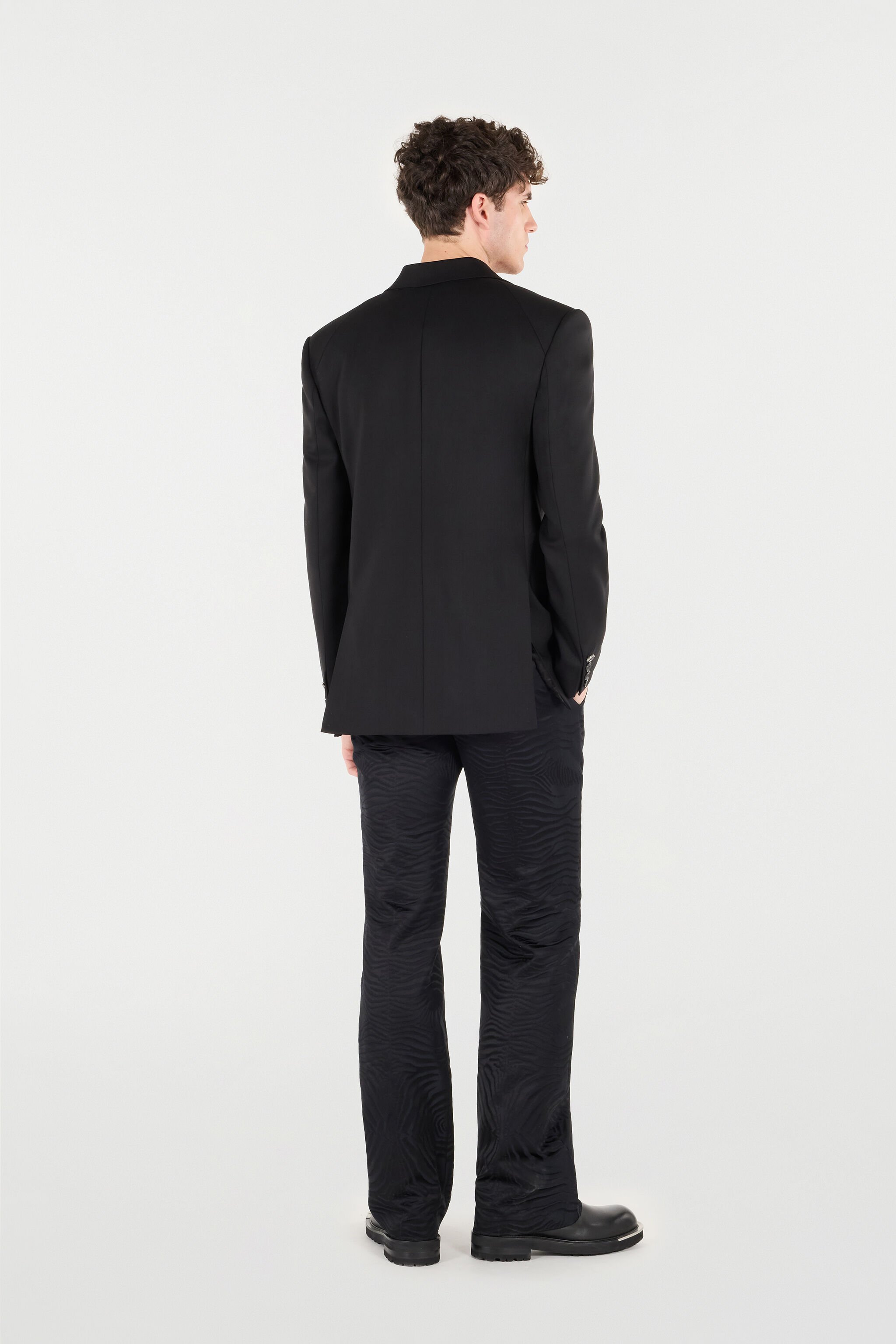 RC Double-Breasted Wool-Blend Blazer Black URT420-WP066