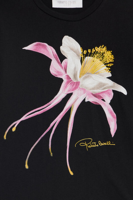 JU Black T-Shirt with Flower Print BLACK VJT62F-JD001