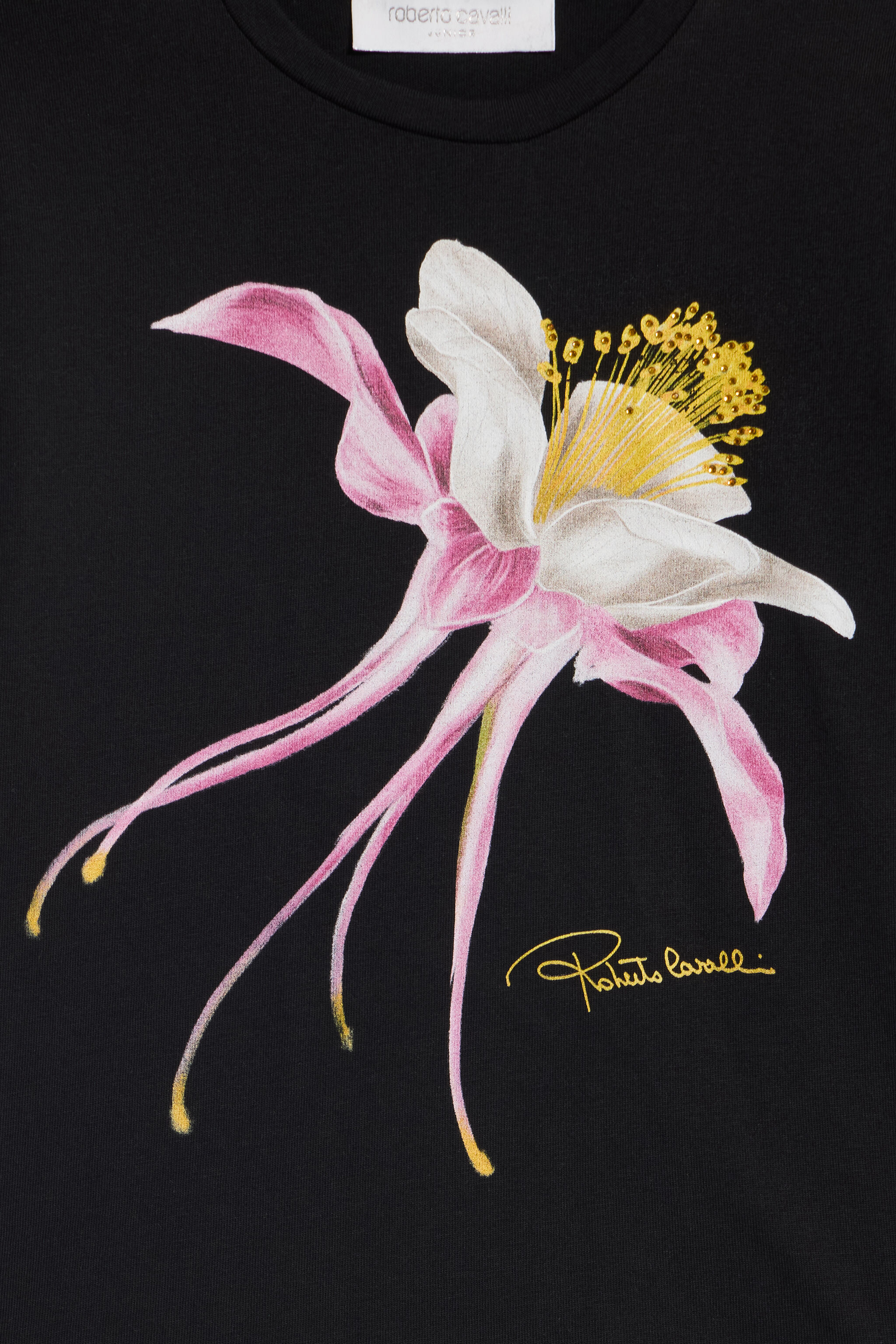 JU Black T-Shirt with Flower Print BLACK VJT62F-JD001