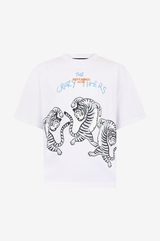 JC White T-Shirt With Printed Tigers WHITE WFT095-WF125