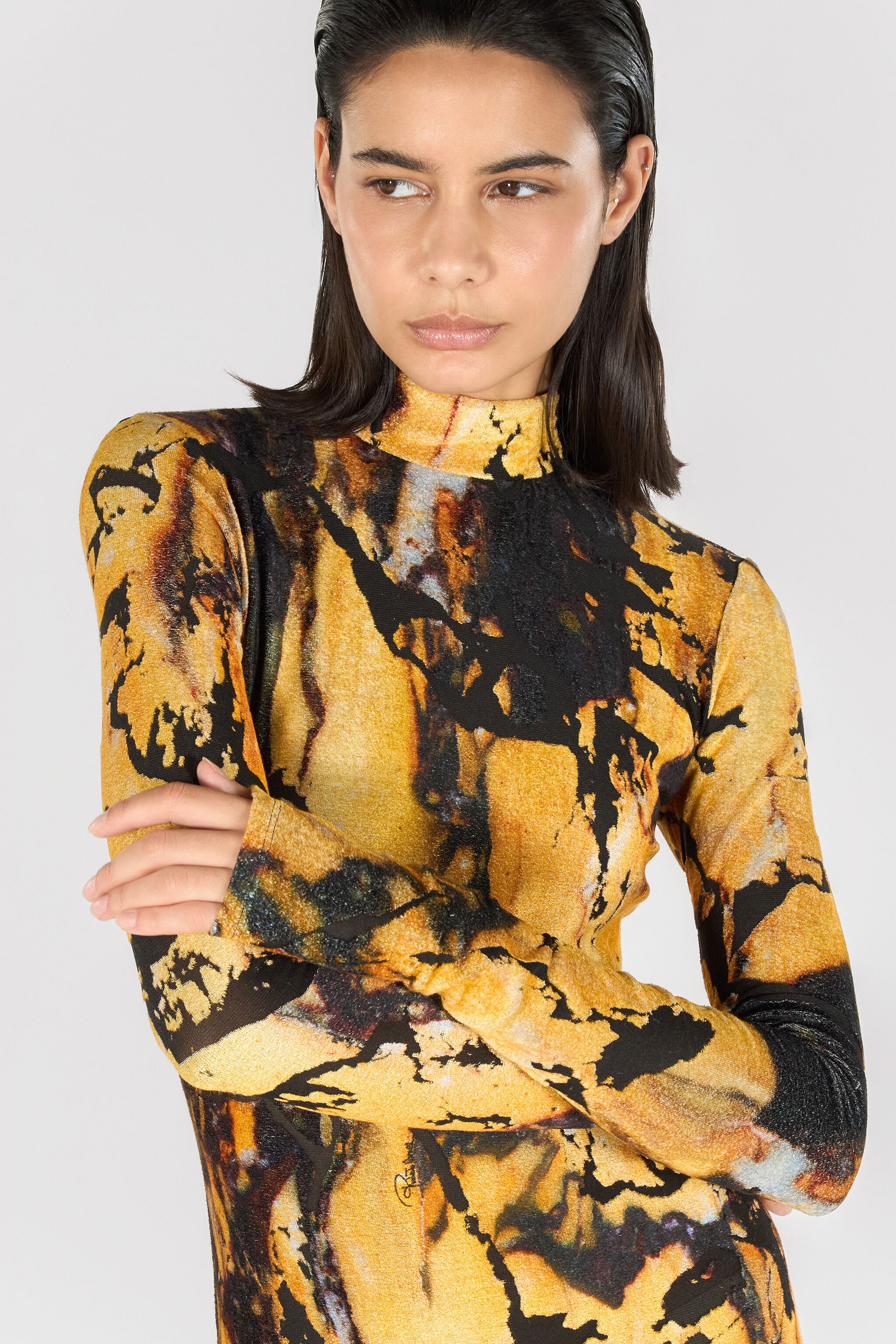 RC Long dress with Marble print Yellow TWT116-CPN21