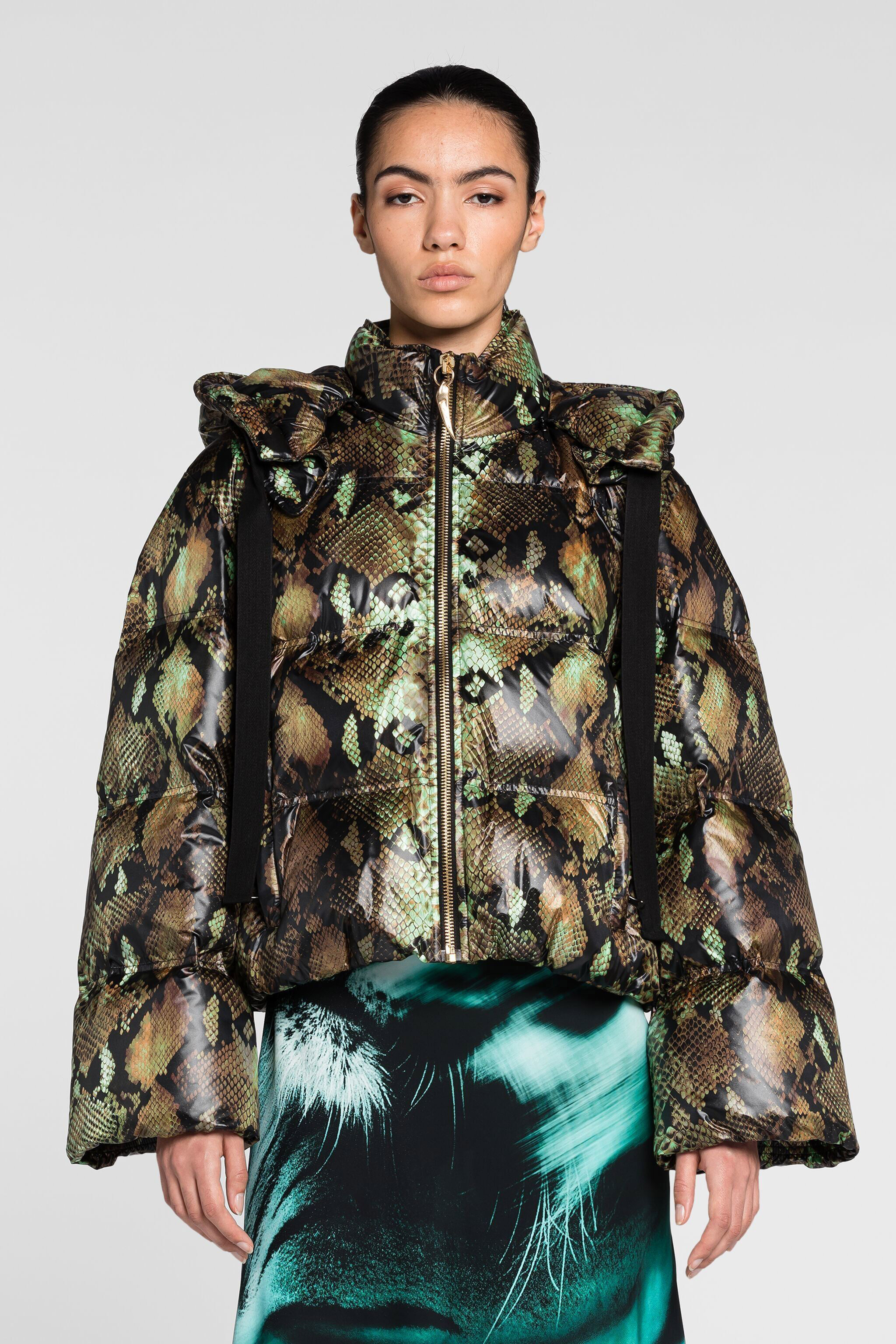 Python Print Padded Jacket in NATURALE MILITARE for Women Roberto Cavalli