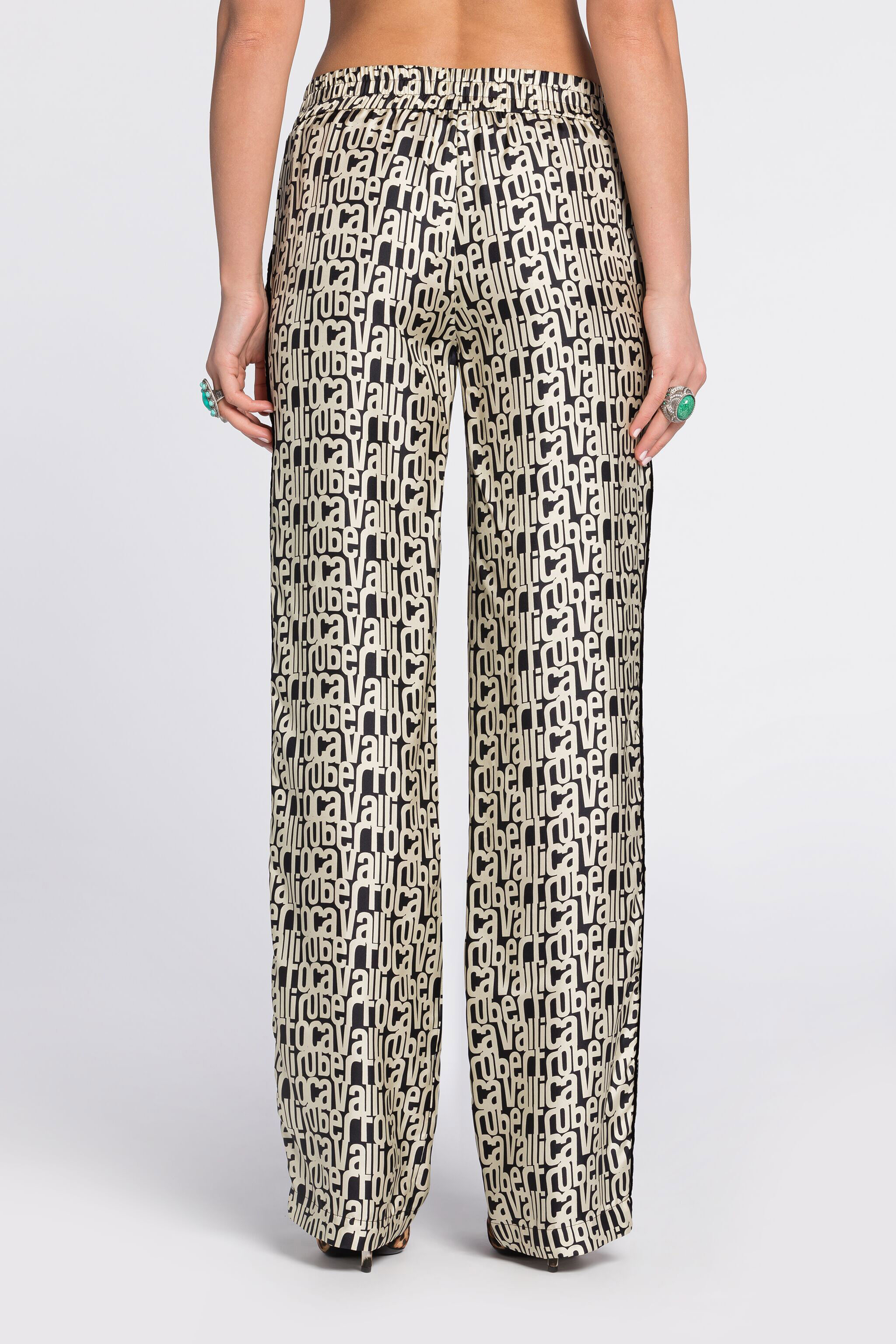 RC Logo-Print Silk Trousers Black/White RKT210-4QH82