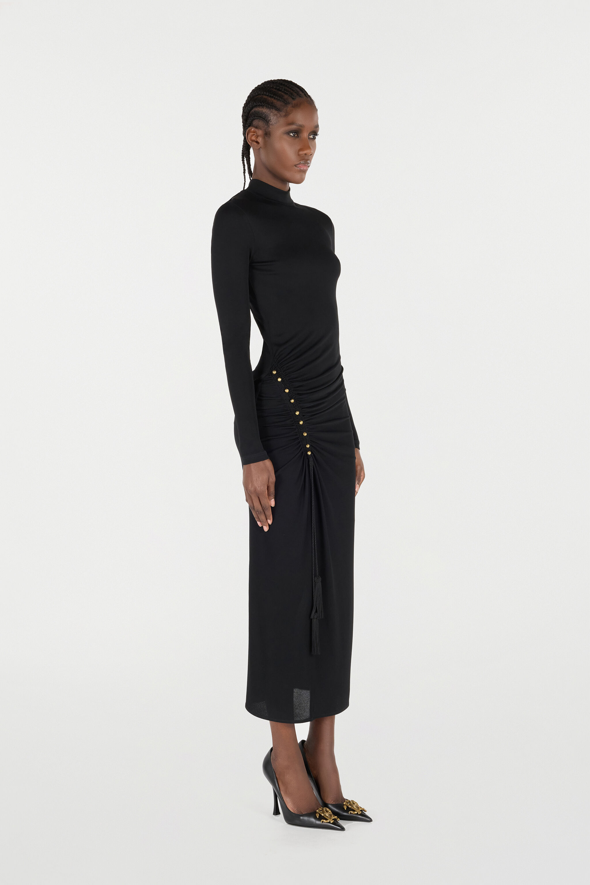 RC Long Dress with Gathered Detail Schwarz VQT109-JE034