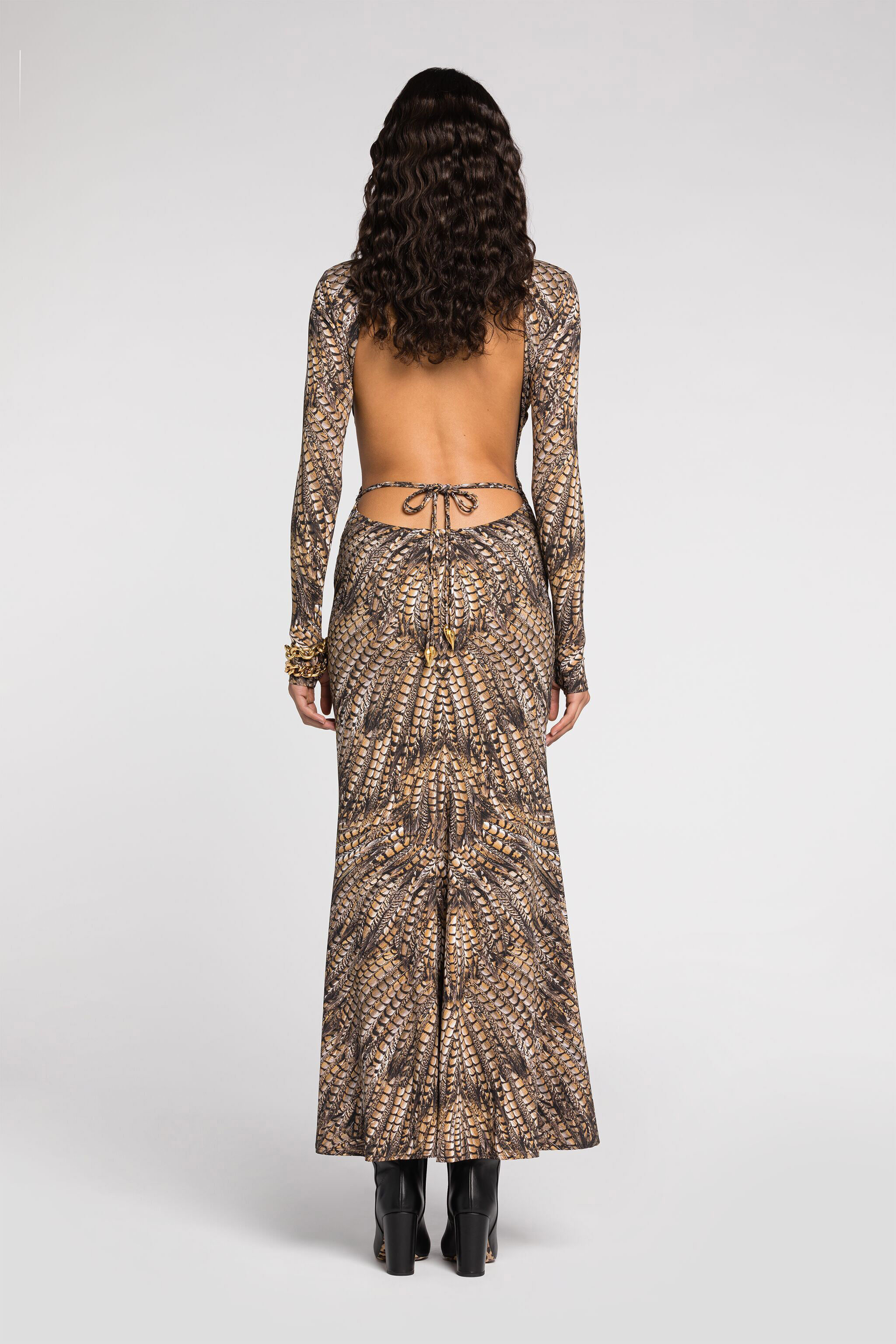 RC Robe longue à imprimé plumes Marron clair QKT102-LNF52