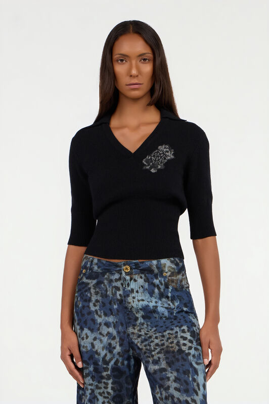 RC Black Sweater with Collar and Monogram Mirror Snake RC Black Sweater with Collar and Monogram Mirror Snake NERO VKM614-MQ013