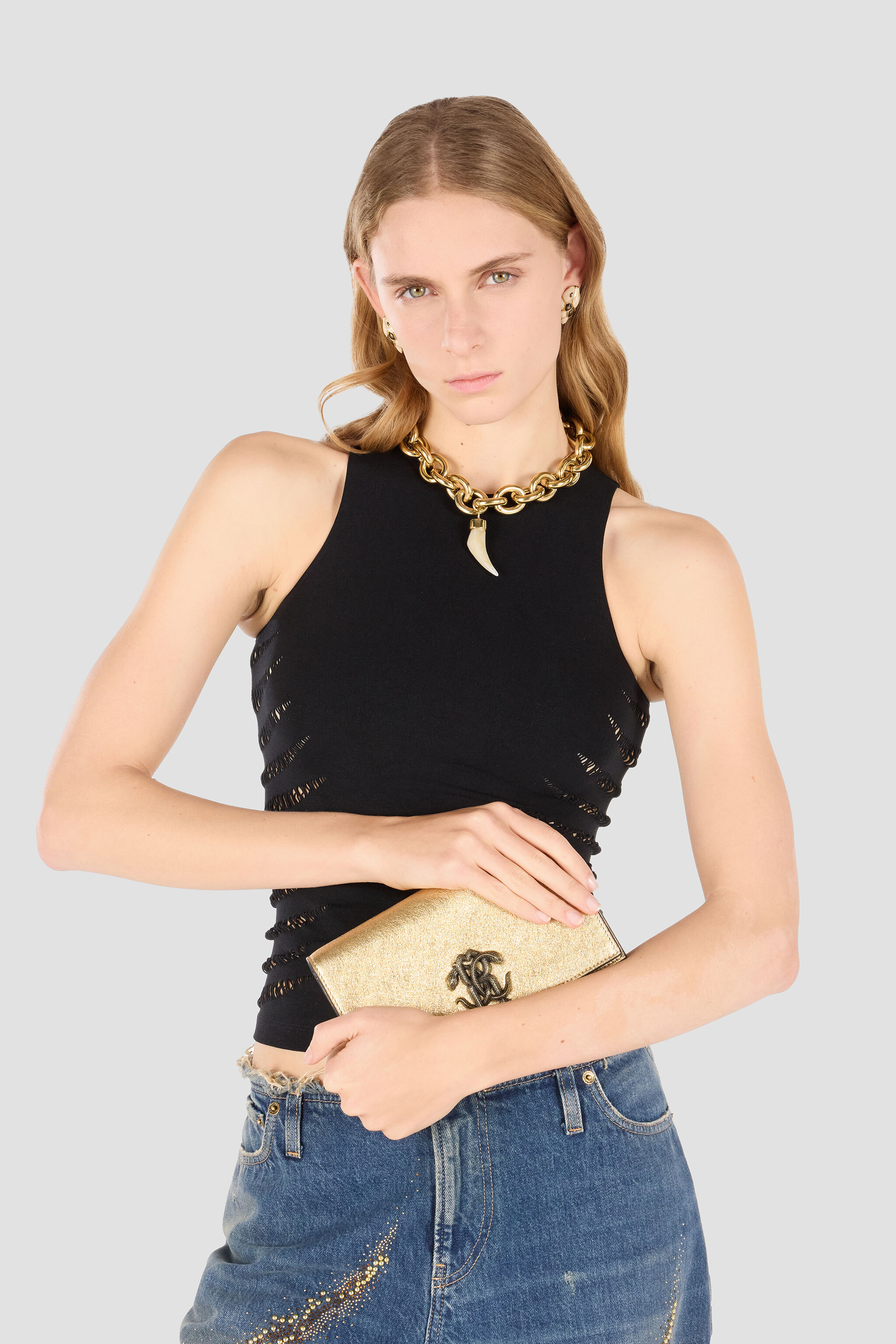 RC Cracked Leather Bag with Mirror Snake Monogram GOLD POB00C-PZO07