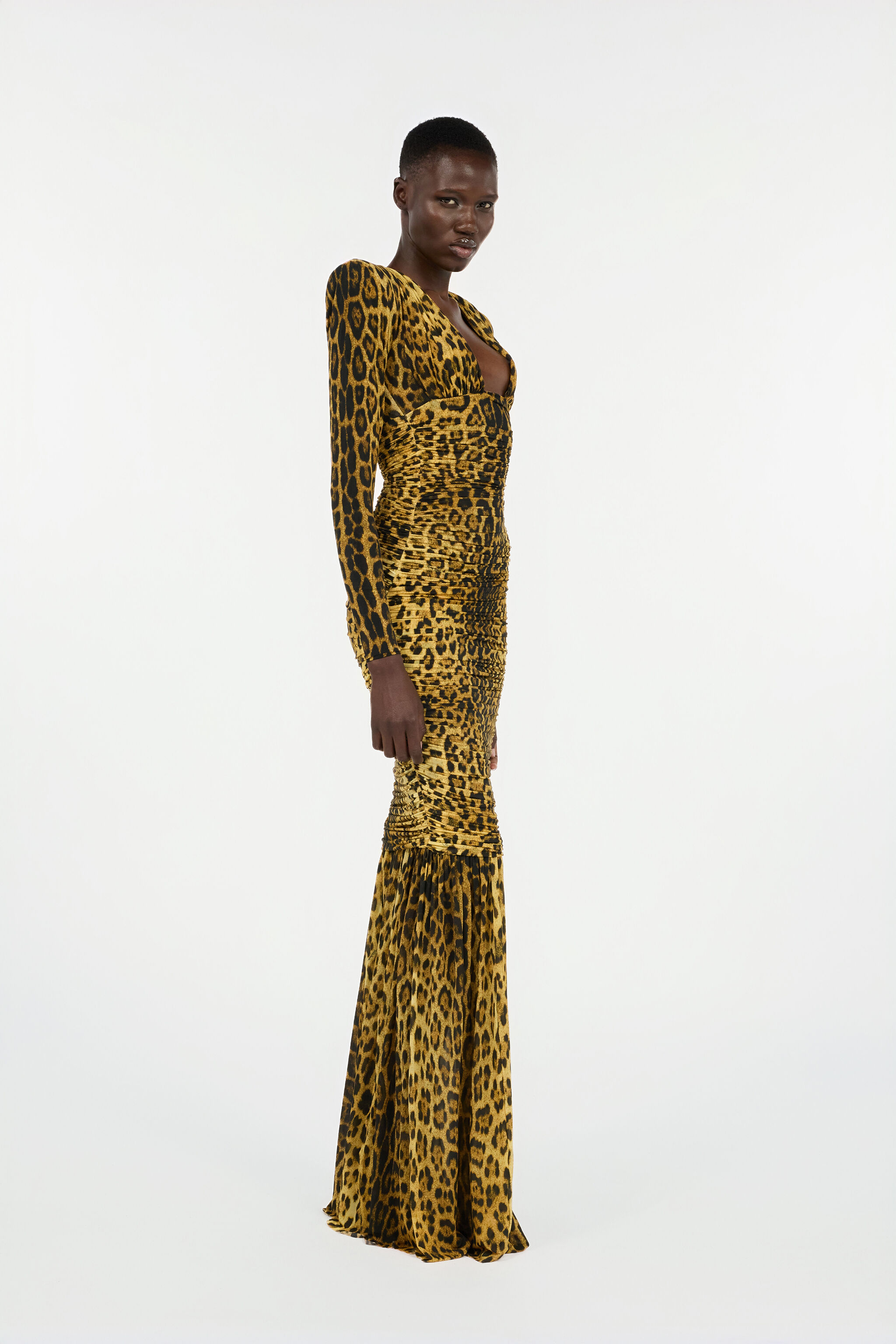 RC Long Dress with Jaguar Skin Print Marron VWT121-NCQ71