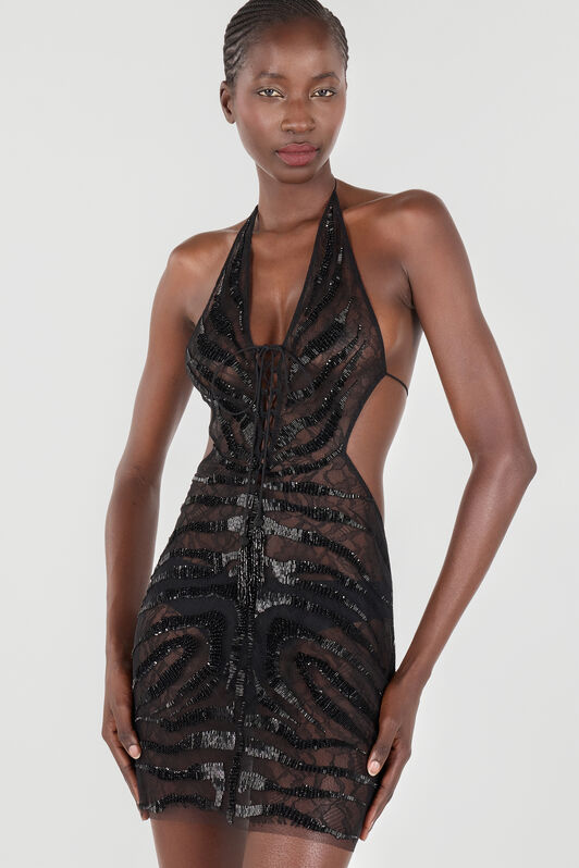 RC Ray Of Gold Sequined Mini Dress Black UKR139-RT022