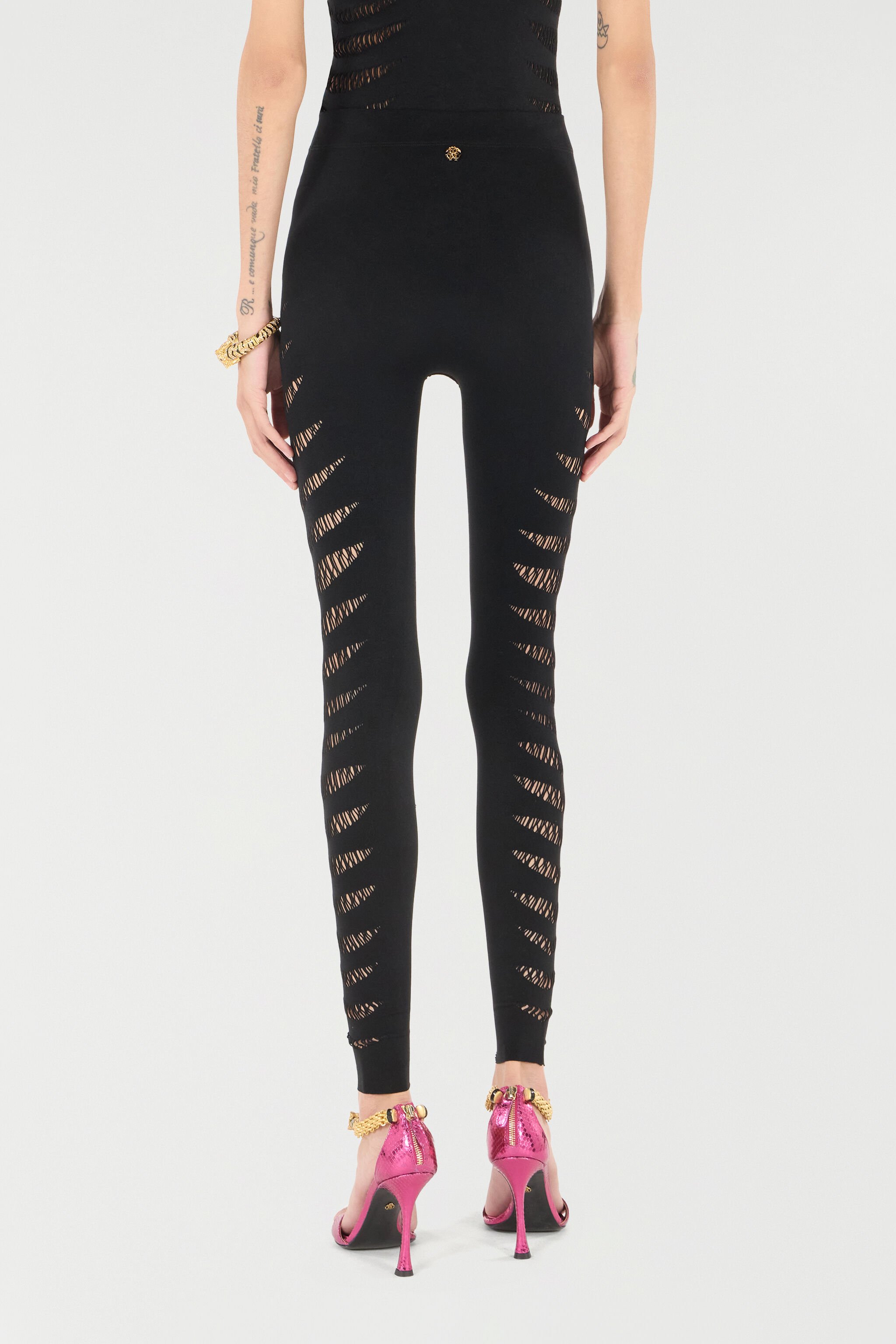 RC Leggings with Perforated Python Pattern Black UKT230-MA001