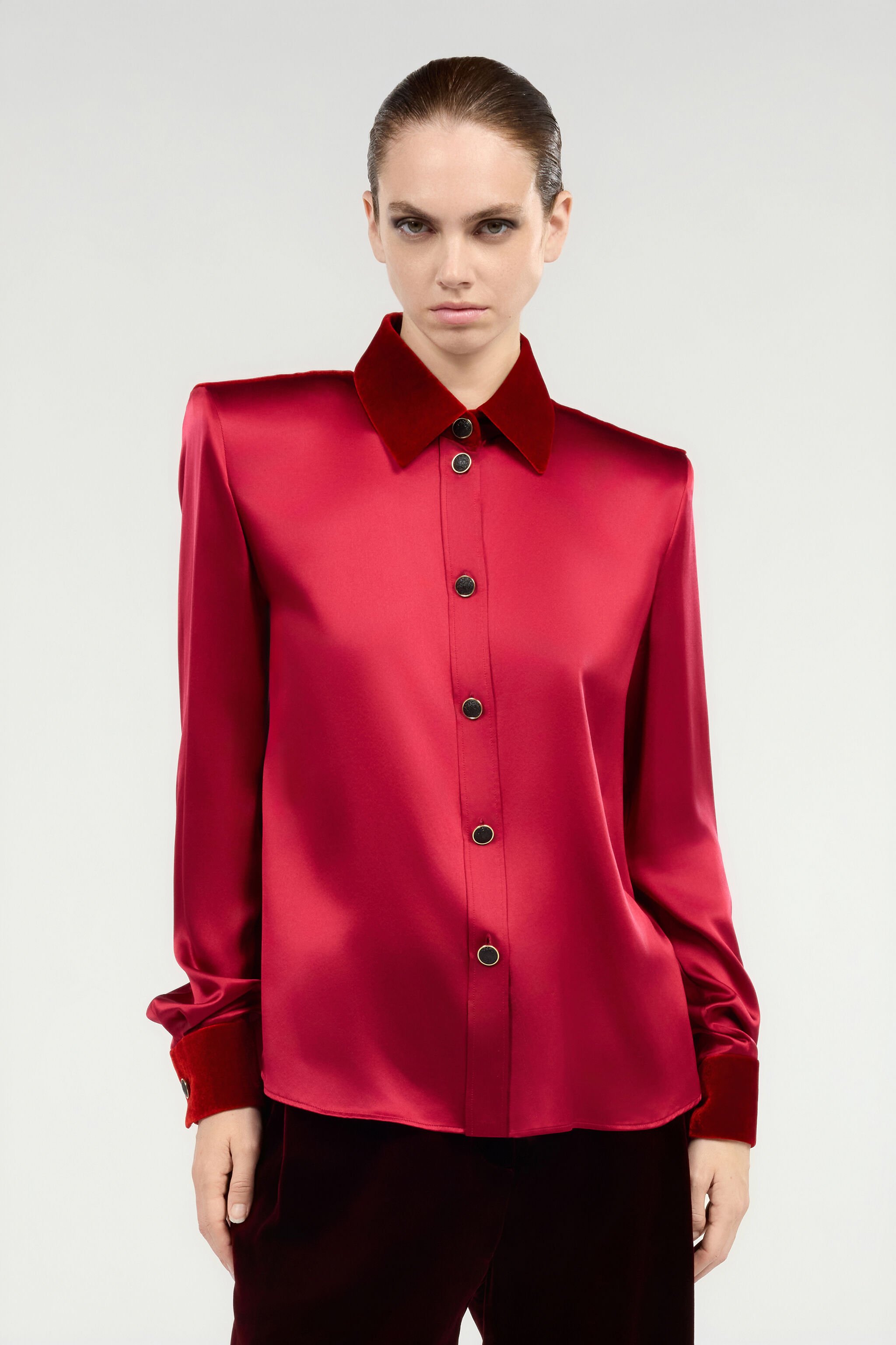 RC Dark Red Silk Shirt With Velvet Inserts Red VWT700-SE041