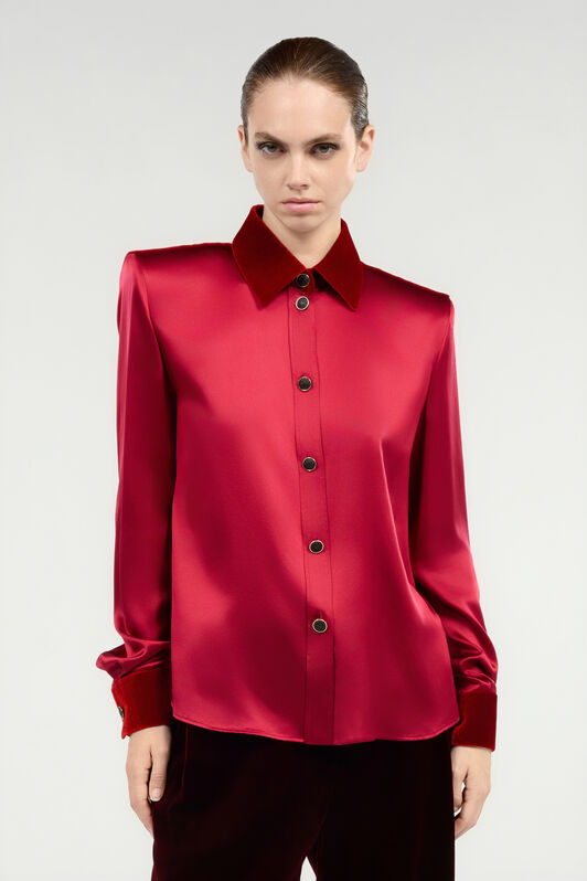 RC Dark Red Silk Shirt With Velvet Inserts RC Dark Red Silk Shirt With Velvet Inserts Red VWT700-SE041