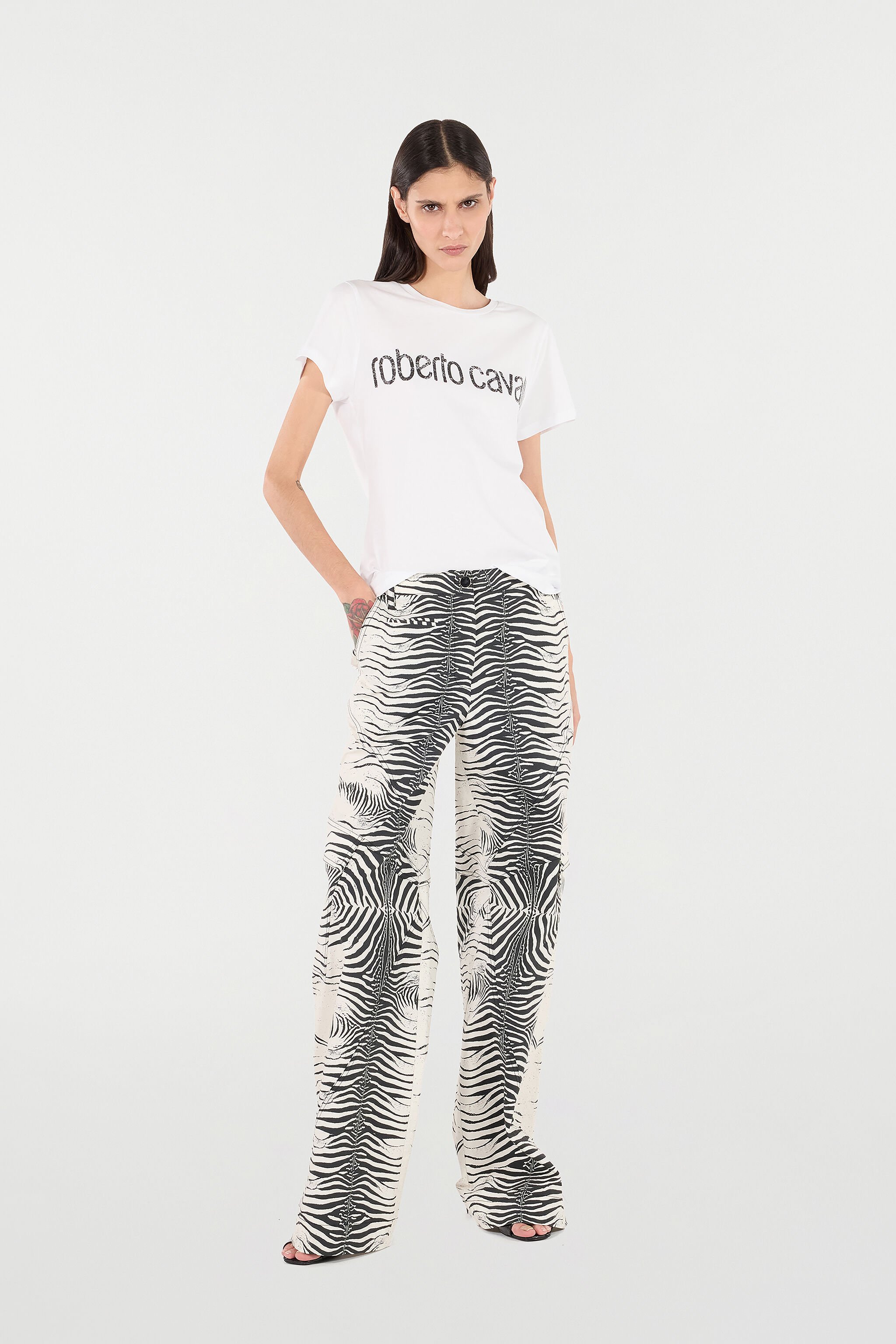 RC Pantaloni In Cotone Stretch Stampa White Tigresse BIANCO/NERO UKT211-3AN49