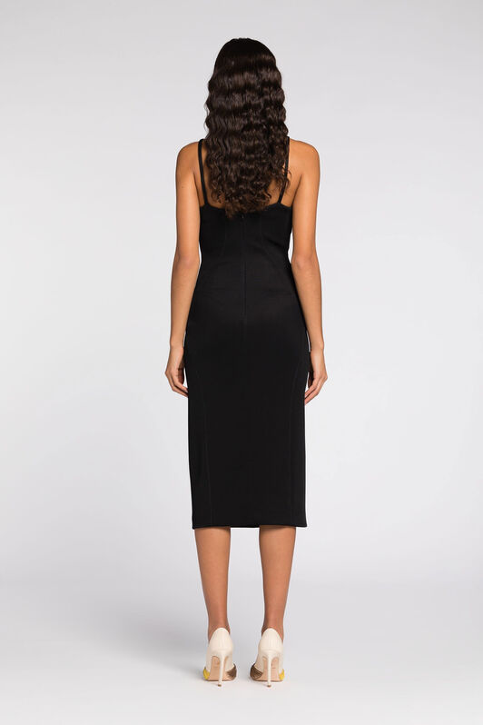 RC Brooch-detail midi dress Black QWT102-JU003