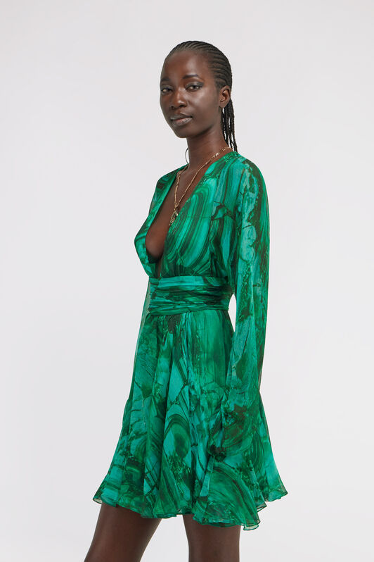 RC Malachite Print Silk Mini Dress Green TKT136-CKN06