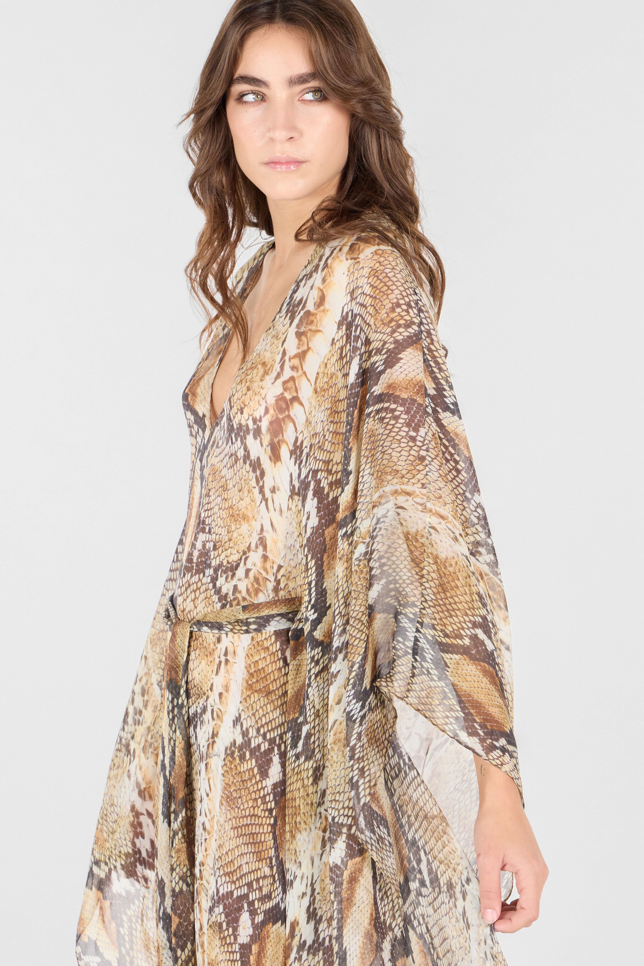 RC Python Print Kaftan Light Brown UWW005-HNN93