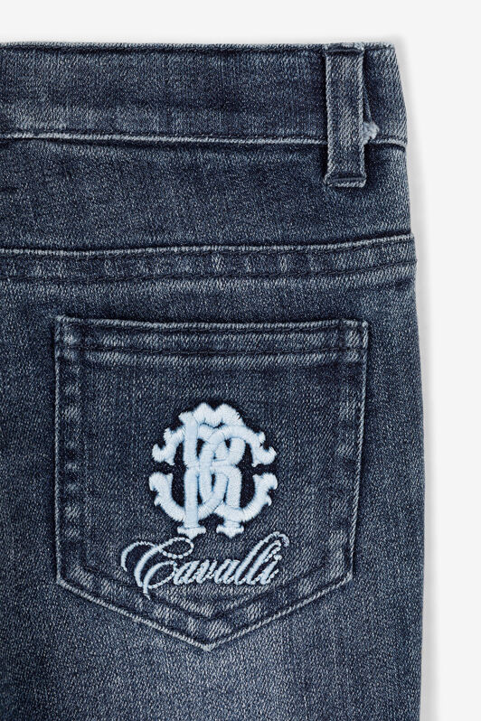 JU Monogram-embroidered denim jeans Dark blue QJJ206-DS015