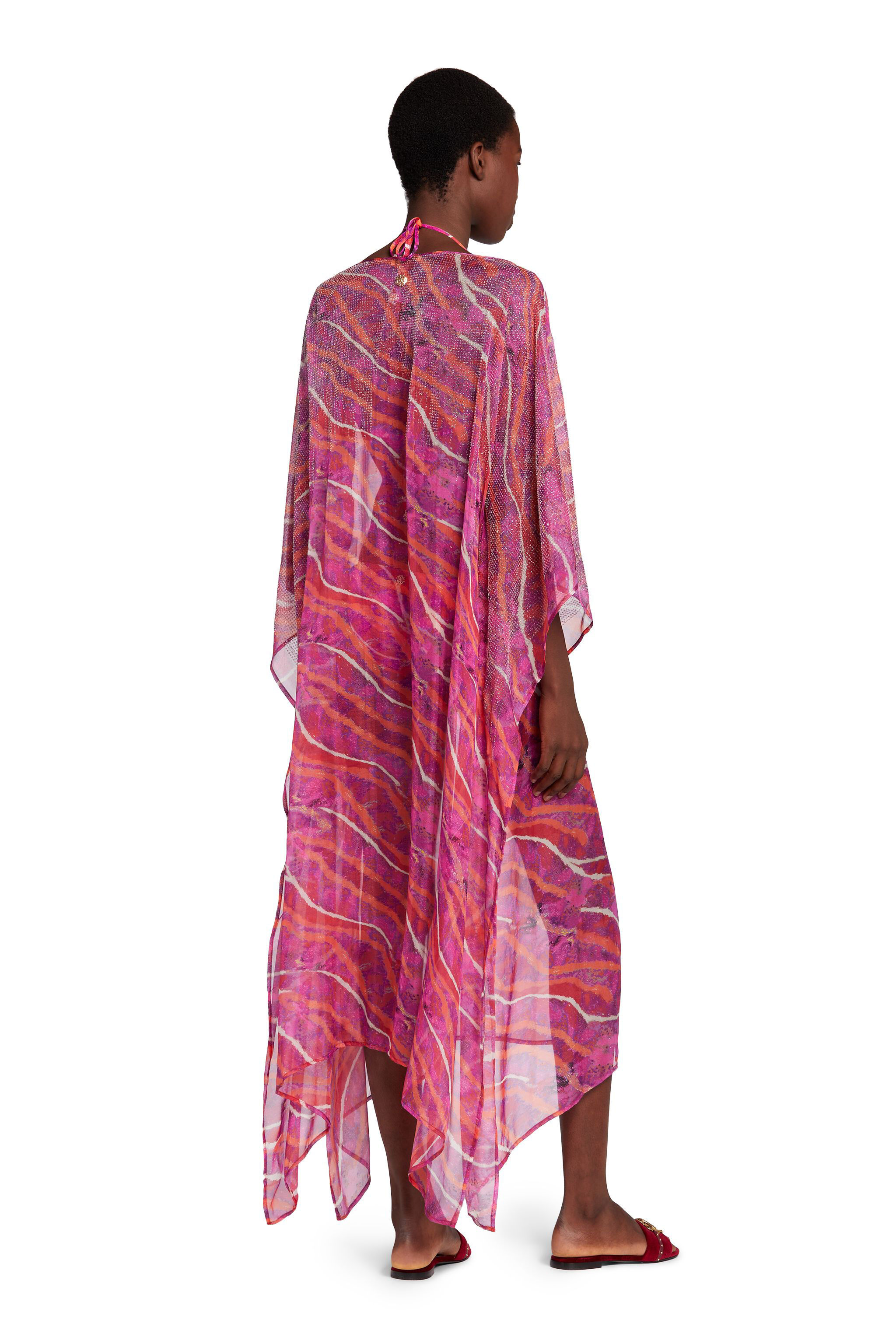 UG Abstract-Print Silk Kaftan FUXIA/ARANCIO KYW14K-XTT92