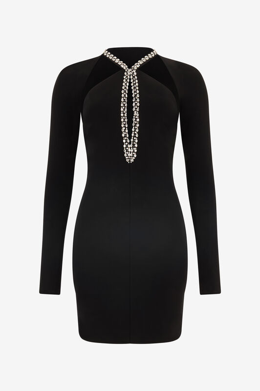 RC Mini Dress With Cut-Out And Bejeweled Neckline Black UKR161-JE034