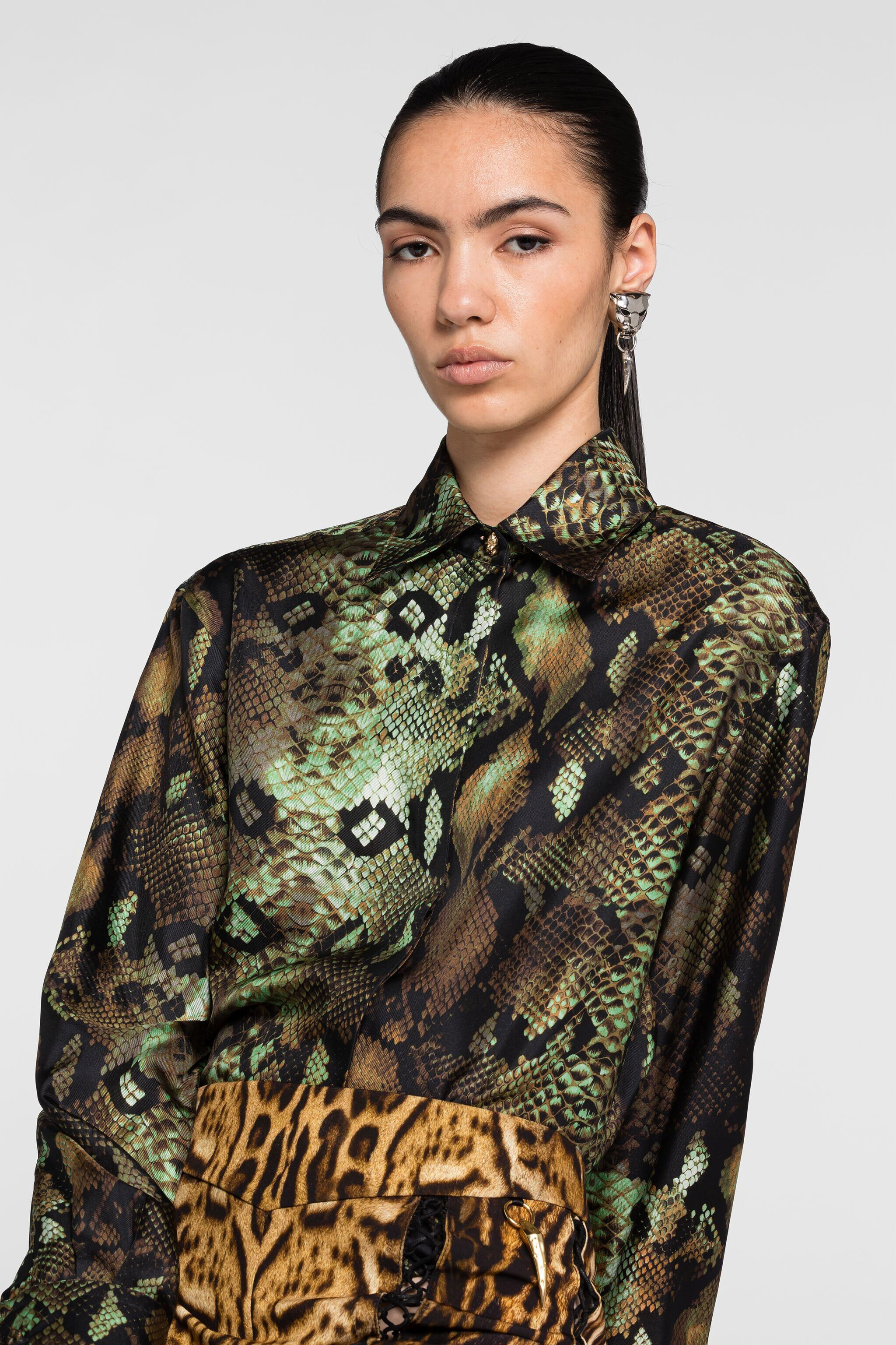 RC Chemise en soie à imprimé python NATURALE/MILITARE PKT704-4QE38
