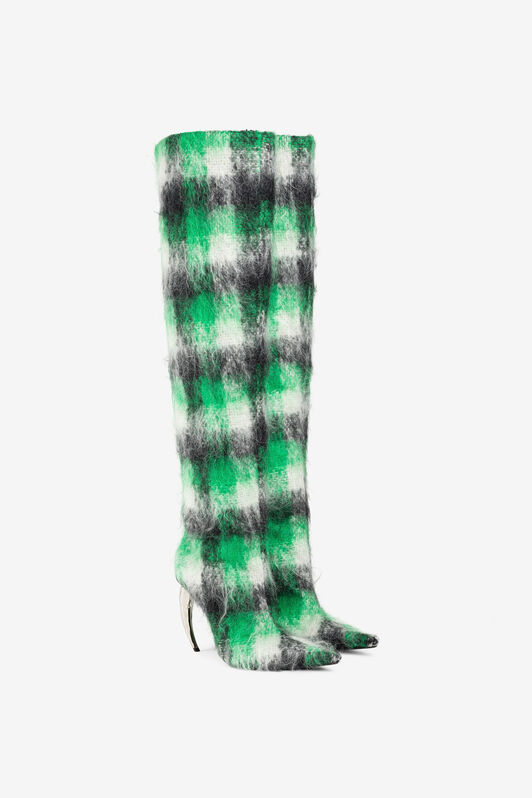 RC Tartan Thigh-High Boots Light green PWS002-GA079