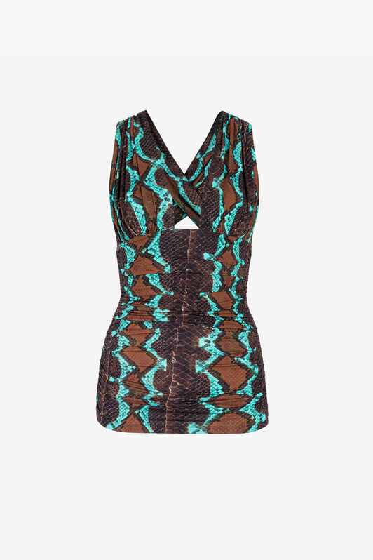 RC Snakeskin-Print Sleeveless Top Dark brown/Light blue RKT604-LNH22