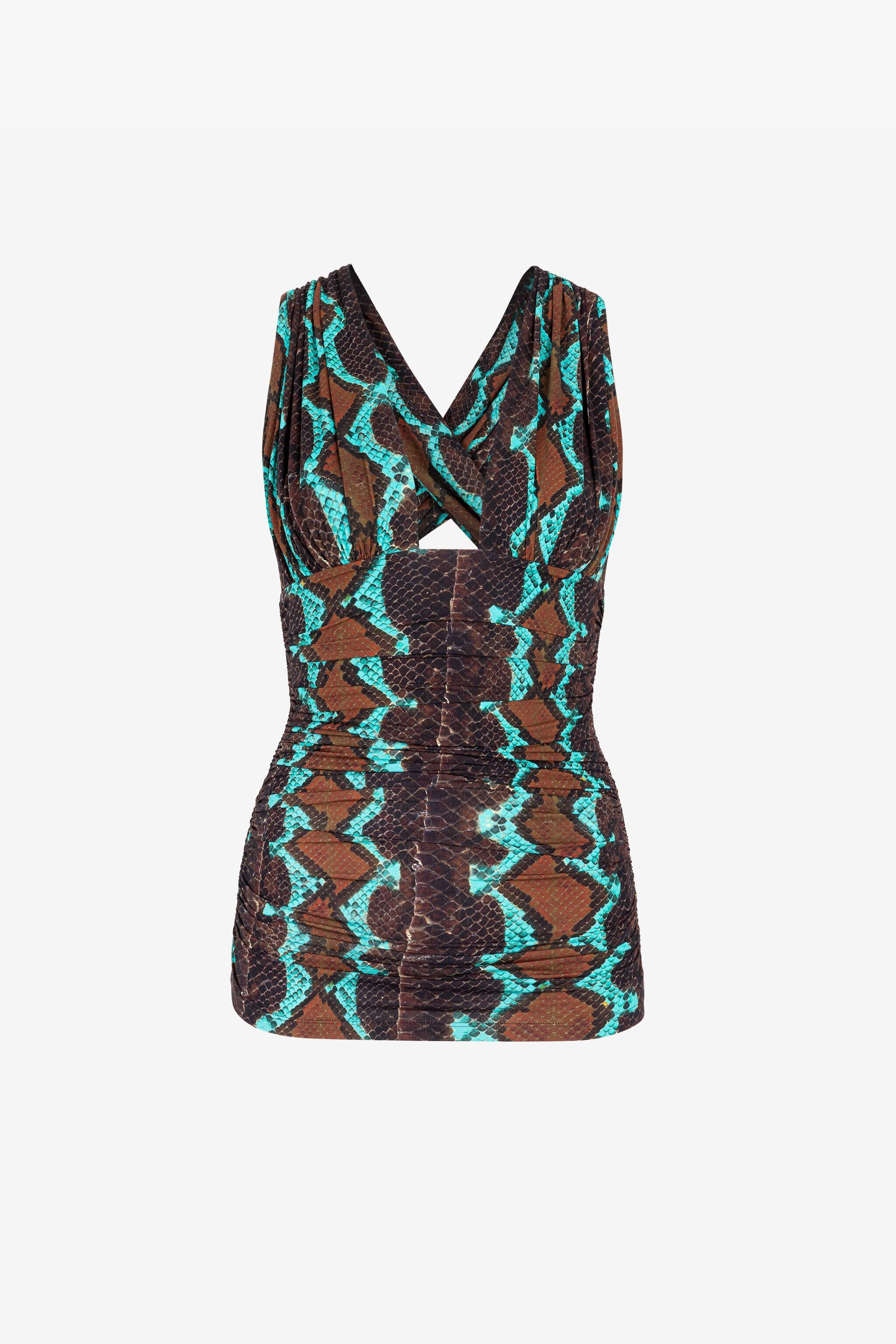RC Snakeskin-Print Sleeveless Top Dark brown/Light blue RKT604-LNH22