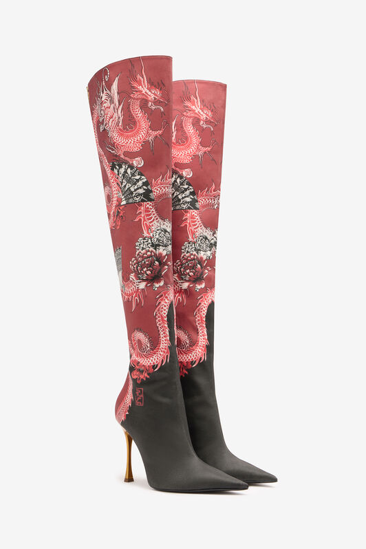 RC Knee-High Boots with Dragon Print RC Knee-High Boots with Dragon Print NERO/BIANCO/ROSSO VKS019-FL172