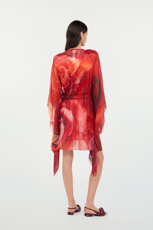 RC Silk Caftan With Garden Rose Print Red UKW012-HNN48
