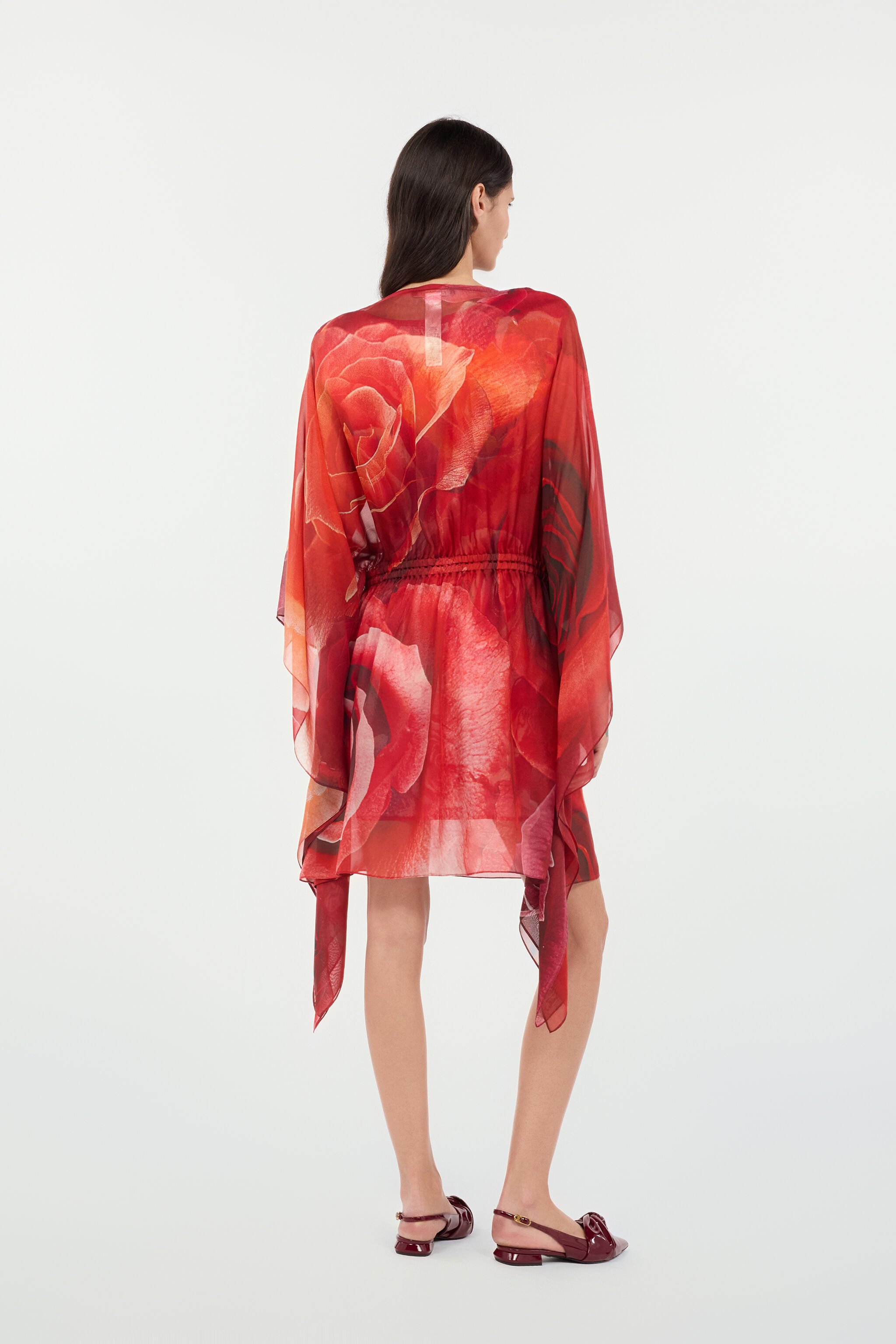 RC Silk Caftan With Garden Rose Print Red UKW012-HNN48
