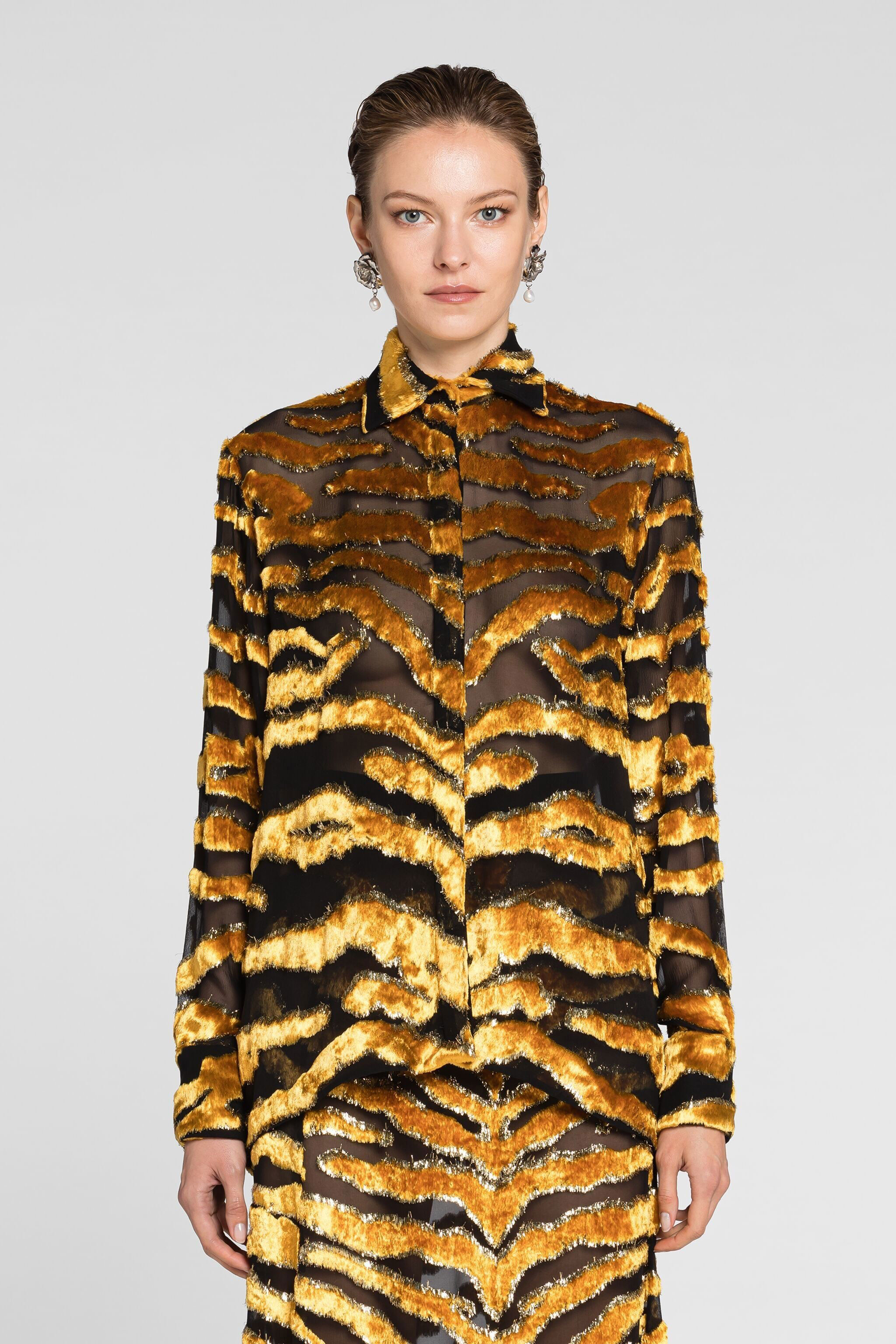 RC Tiger Velvet-Devoré Shirt NERO/LUREX ORO PWT704-FY058