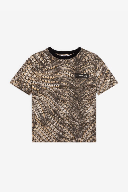 JU T-shirt en coton à imprimé Falcon Marron clair RJT628-JFG83