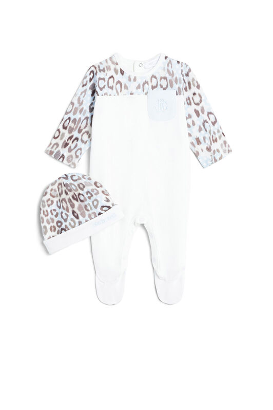 JU White and Jaguar print romper set LIGHTBLU/BEIGE/BROWN JJT853-JMR82
