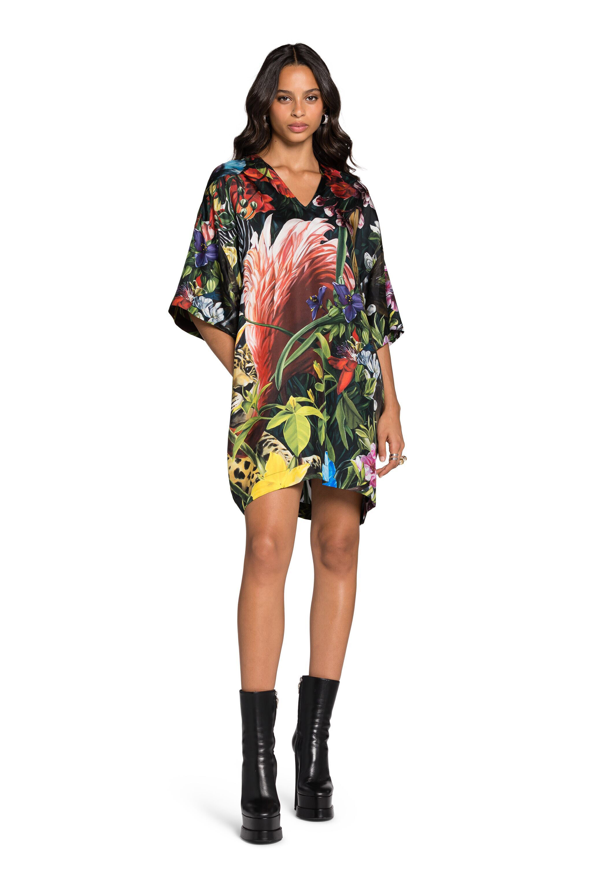 RC Floral And Leopard-Print Silk Dress MULTICOLOR KOT10G-4QS01