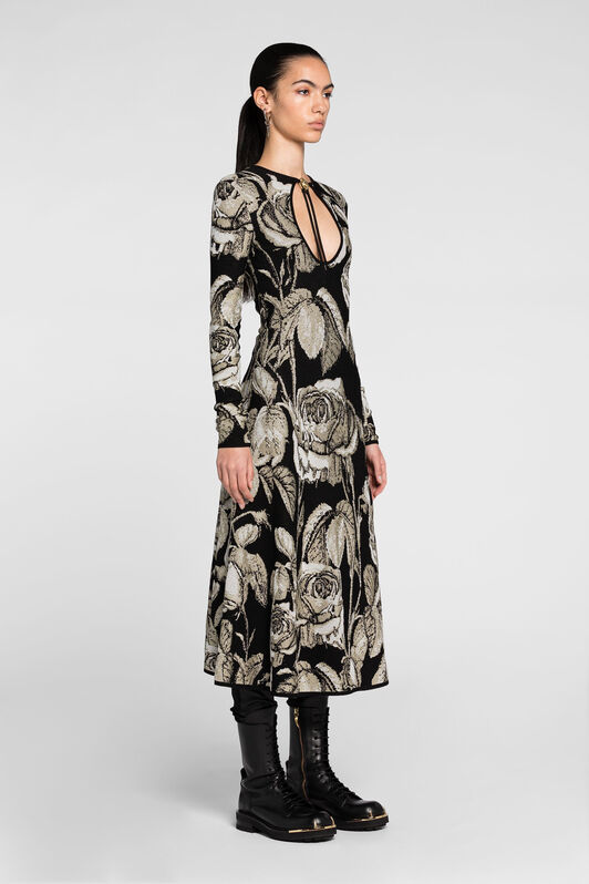 RC Rose-Jacquard Cut-Out Dress SILVER/BLACK PQM103-MI150