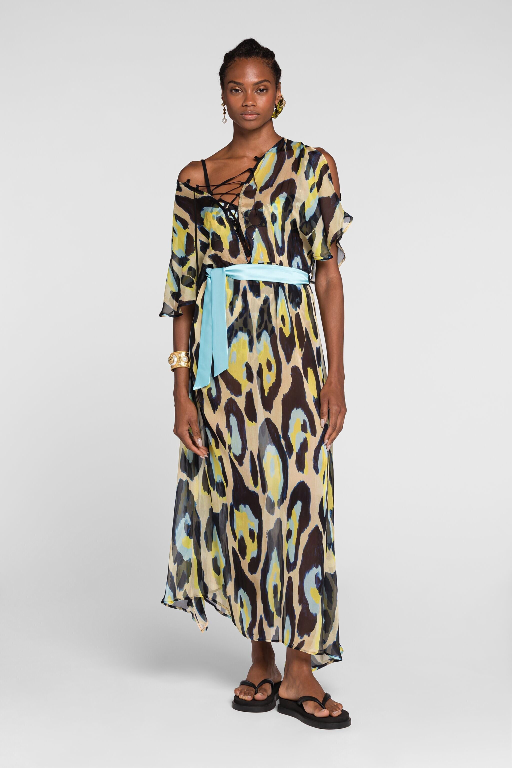 Leopard print beach dress in Yellow for Women Roberto Cavalli