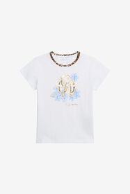 JU T-Shirt mit RC-Blumenlogo und Leoparden-Detail OPTICAL WHITE WJT60Q-JD001