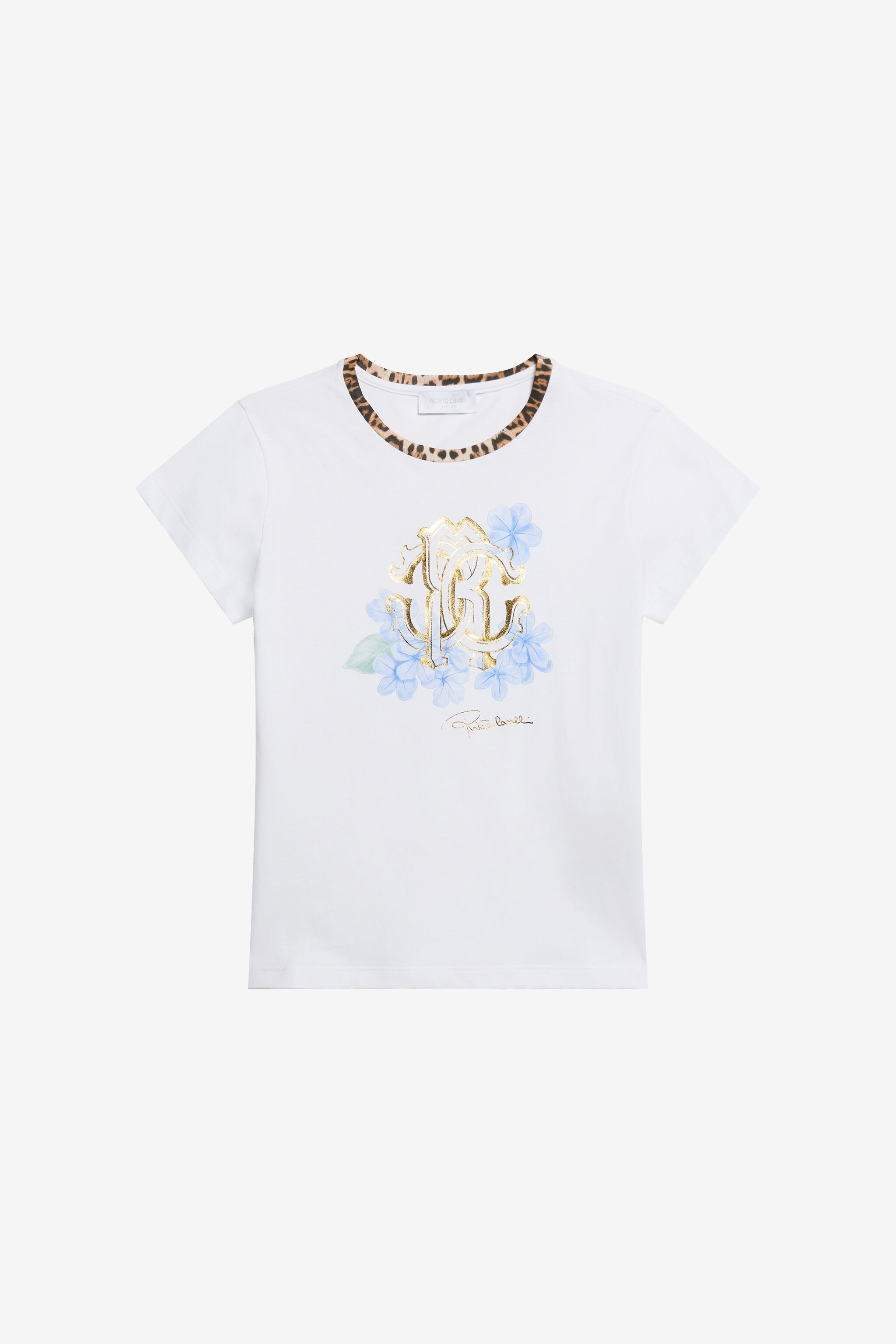 JU T-Shirt mit RC-Blumenlogo und Leoparden-Detail JU T-Shirt mit RC-Blumenlogo und Leoparden-Detail OPTICAL WHITE WJT60Q-JD001