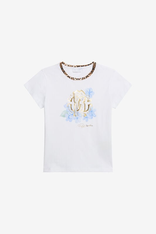 JU T-Shirt mit RC-Blumenlogo und Leoparden-Detail JU T-Shirt mit RC-Blumenlogo und Leoparden-Detail OPTICAL WHITE WJT60Q-JD001