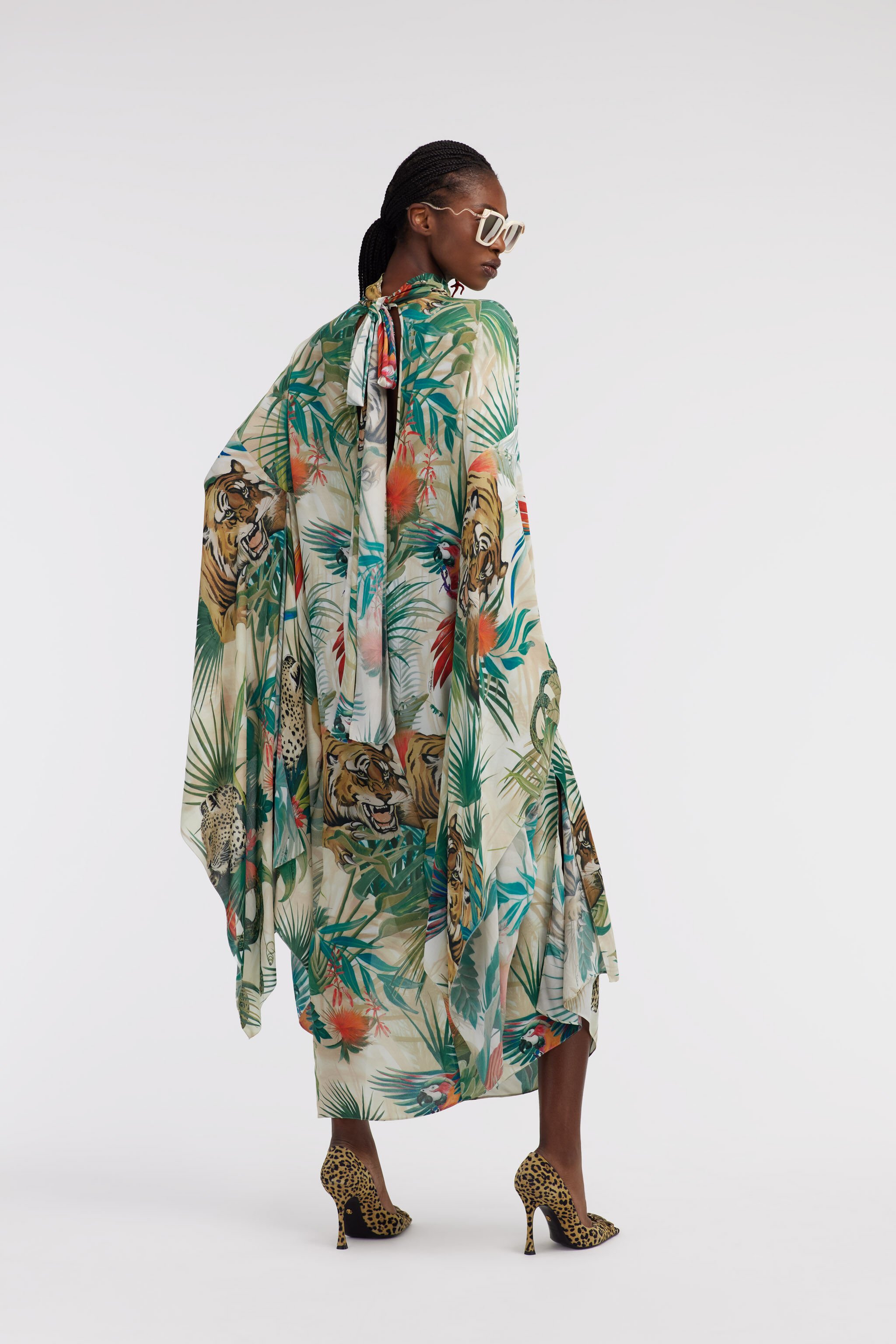 RC Robe Caftan Imprimé Jungle Col Montant Vert SKT138-7HI88
