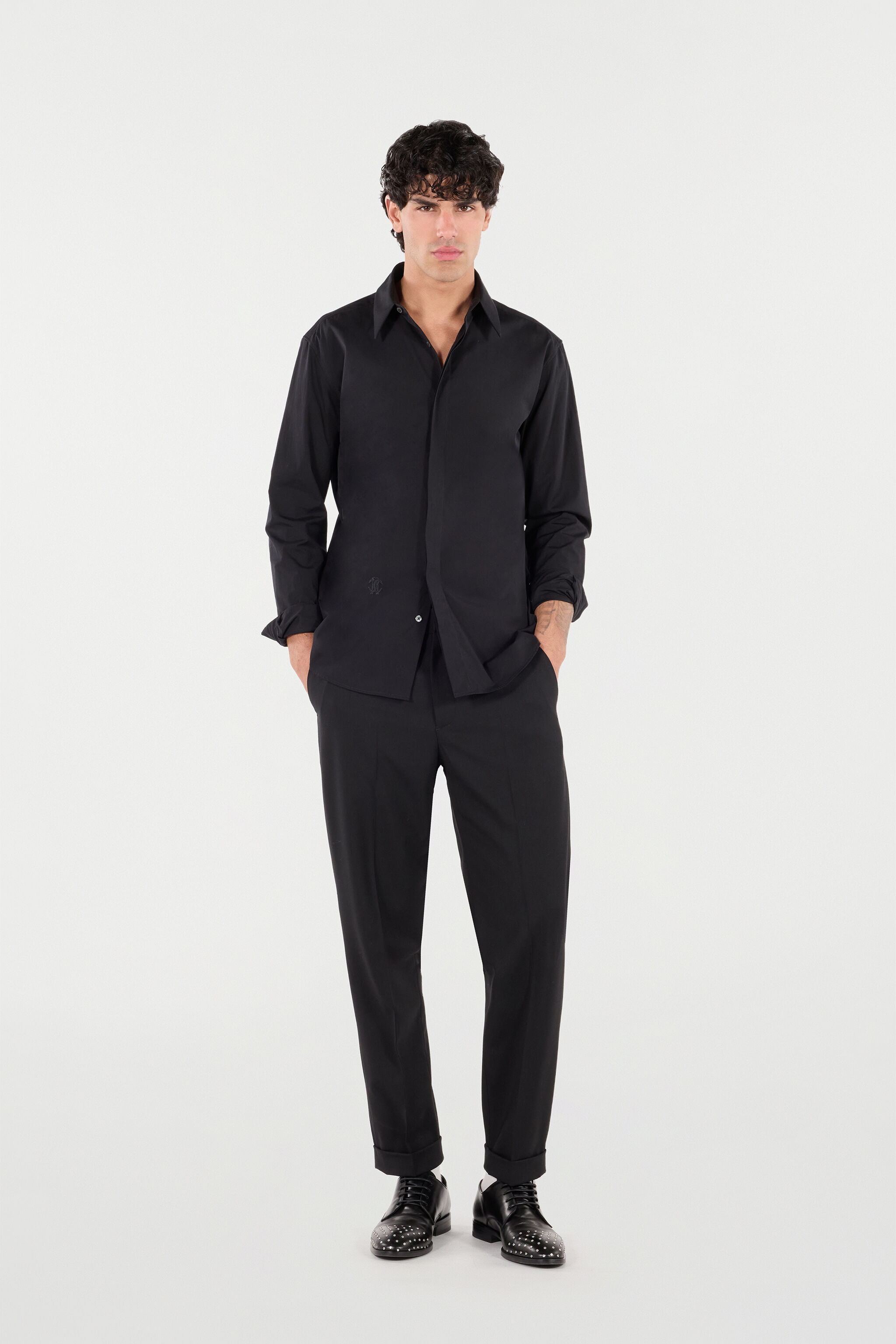 RC Cotton Shirt with Embroidery Black VRT700-CH026