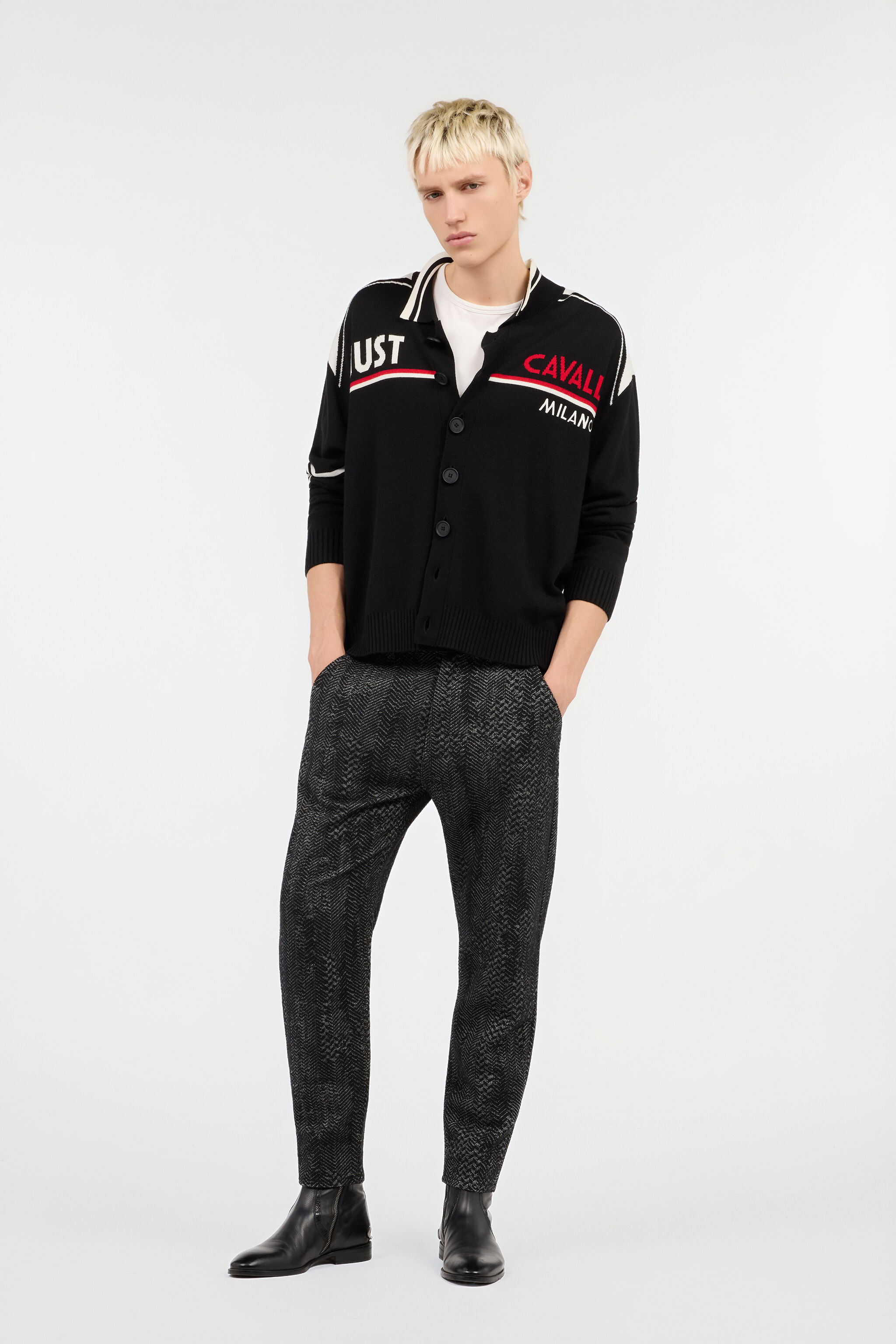 JC Strick-Cardigan mit Polokragen und Logo BLACK VFM007-VF055