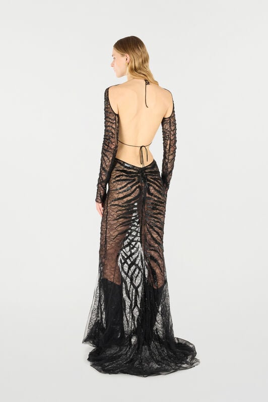 RC Long Ray Of Gold Sequined Dress Black UKR138-RT022
