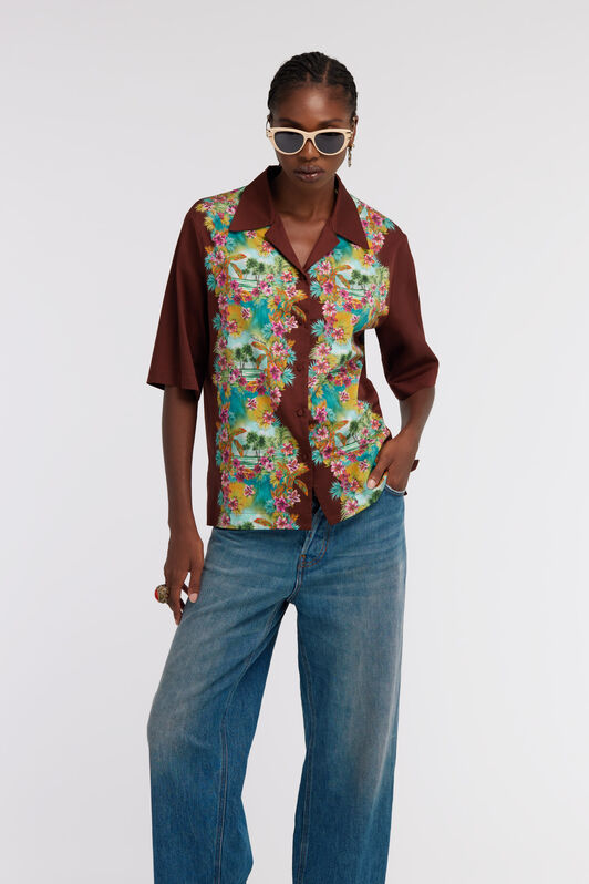 RC Short-sleeved Hawaii print shirt RC Short-sleeved Hawaii print shirt Dark brown/Light blue SKT703-CDL29