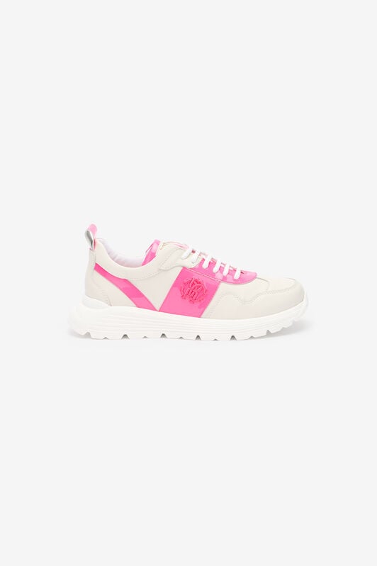 RC White And Pink Leather Running Shoes With Monogram RC RC White And Pink Leather Running Shoes With Monogram RC WHITE /FUXIA QOS01H-PZO14